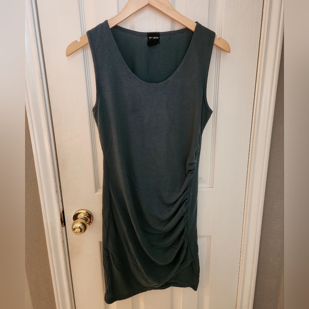Freepress Clothing Teal Tank Midi Dress Ruched with Scalloped Edge Sleeveless